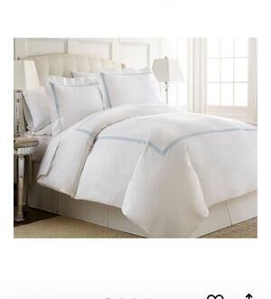 Austin Horn-Luxury Cotton Duvet Set blue embroidery/white cotton-Queen Cp. $150